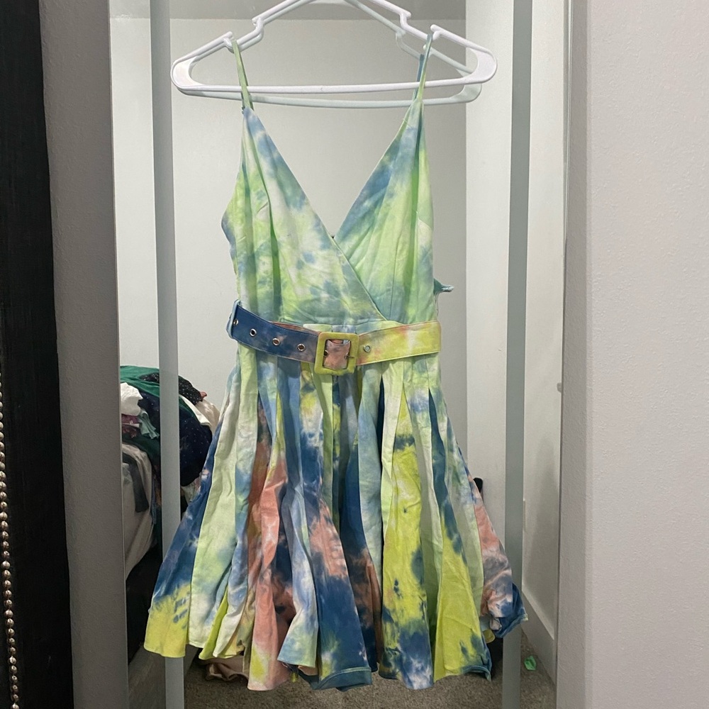 Vibrant Tie-Dye Dress with Belt